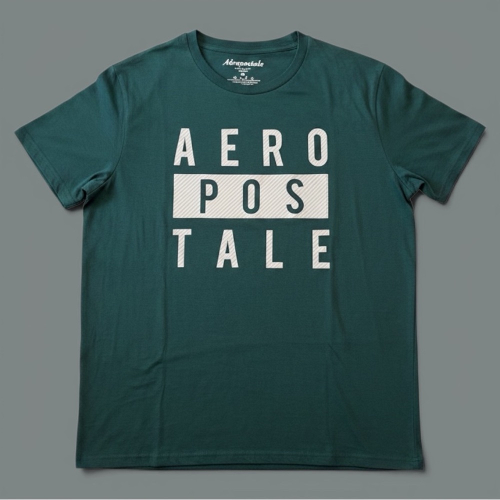 Aeropostale Men's Dark Teal Logo Short Sleeve Tee